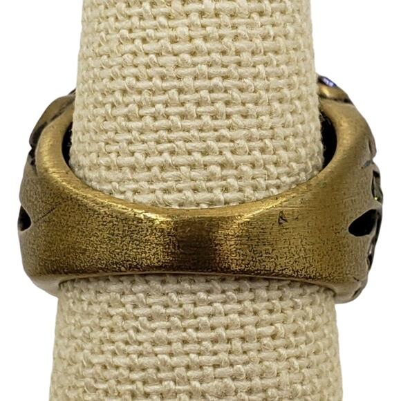 Heidi Daus Crystal Statement Ring Blue Purple Designer Gold Tone Cocktail 5 3/4 - Picture 6 of 10